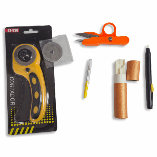 Kit Costura, Lapiseira Giz, Tesoura Tic Tac, Cortador Circular e Descosturador